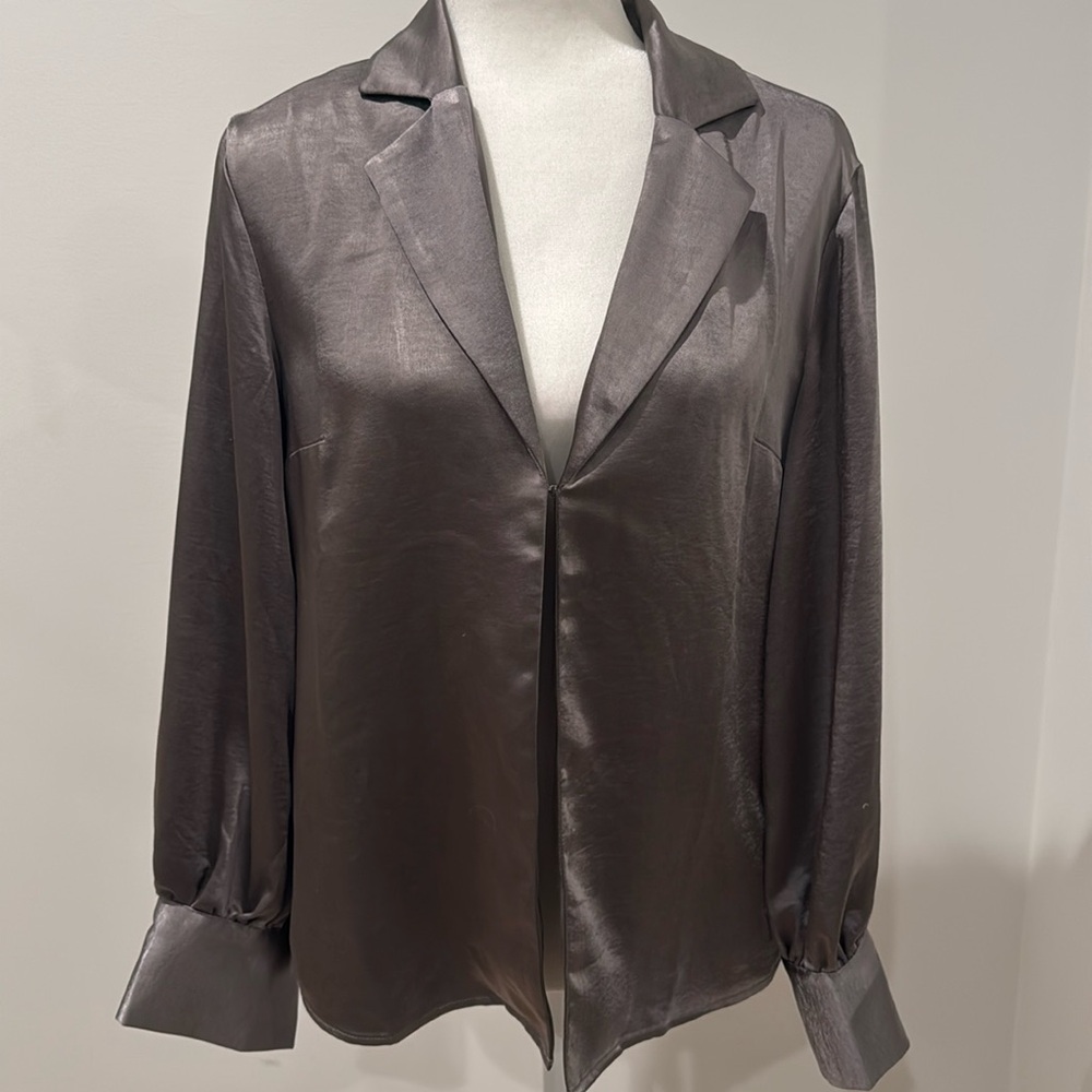 Forever 21, Satin Split-Hem Shirt, steeple grey, new but tag removed.  Size M